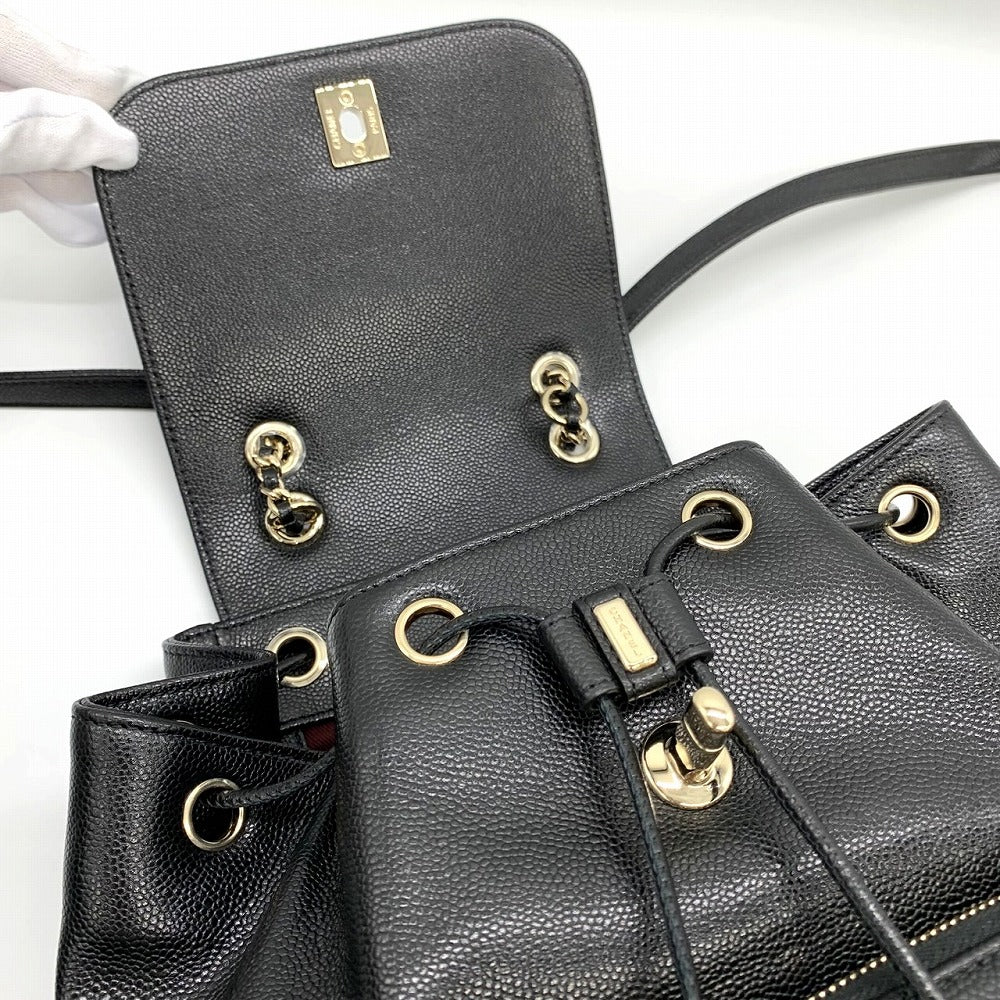 Excellent condition CHANEL Matelassé backpack/daypack with chain, Coco Mark, black, silver hardware, caviar leather, women's, luxury brand, collection item.