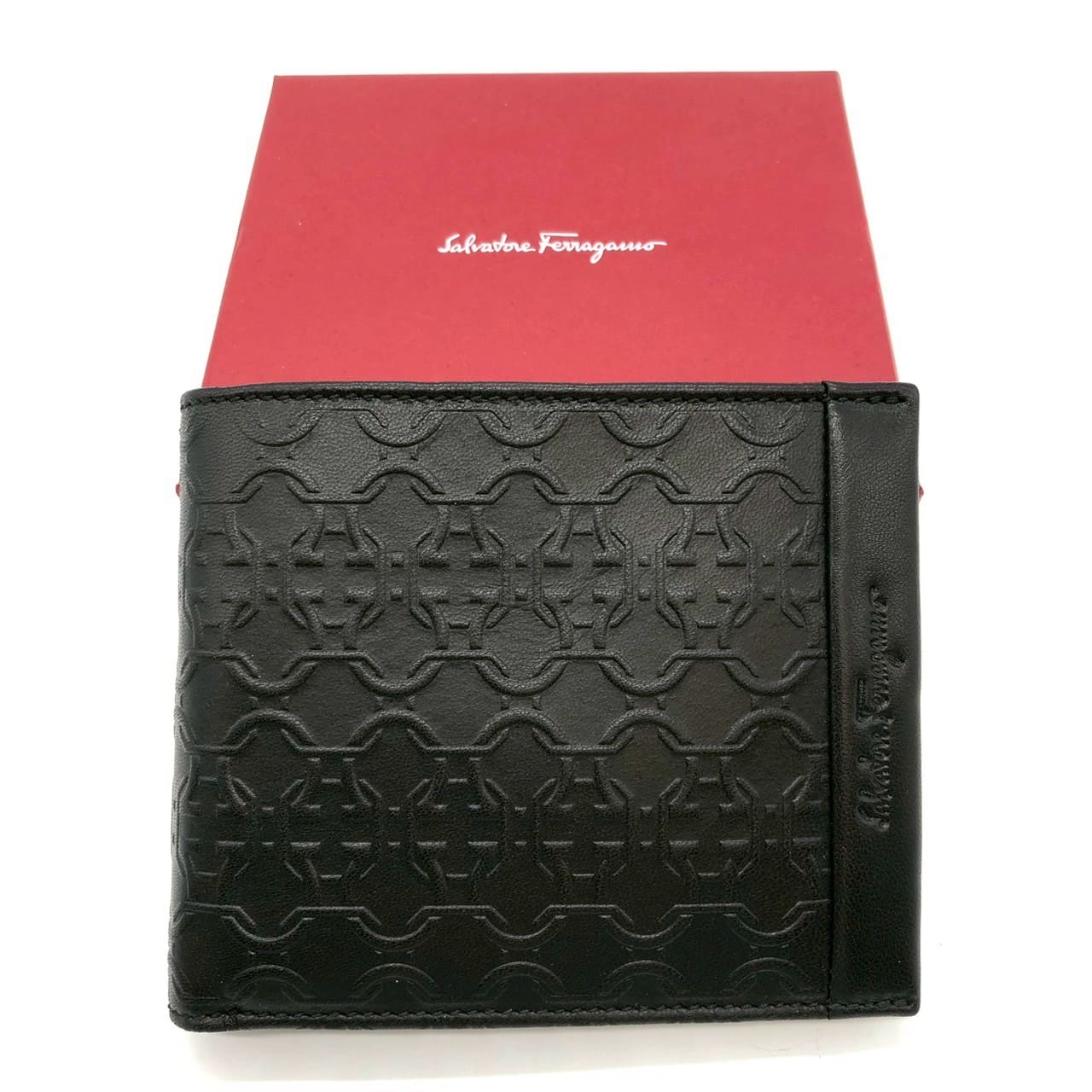 Salvatore Ferragamo Gancini Bi-fold Leather Wallet, Black, for Women and Men