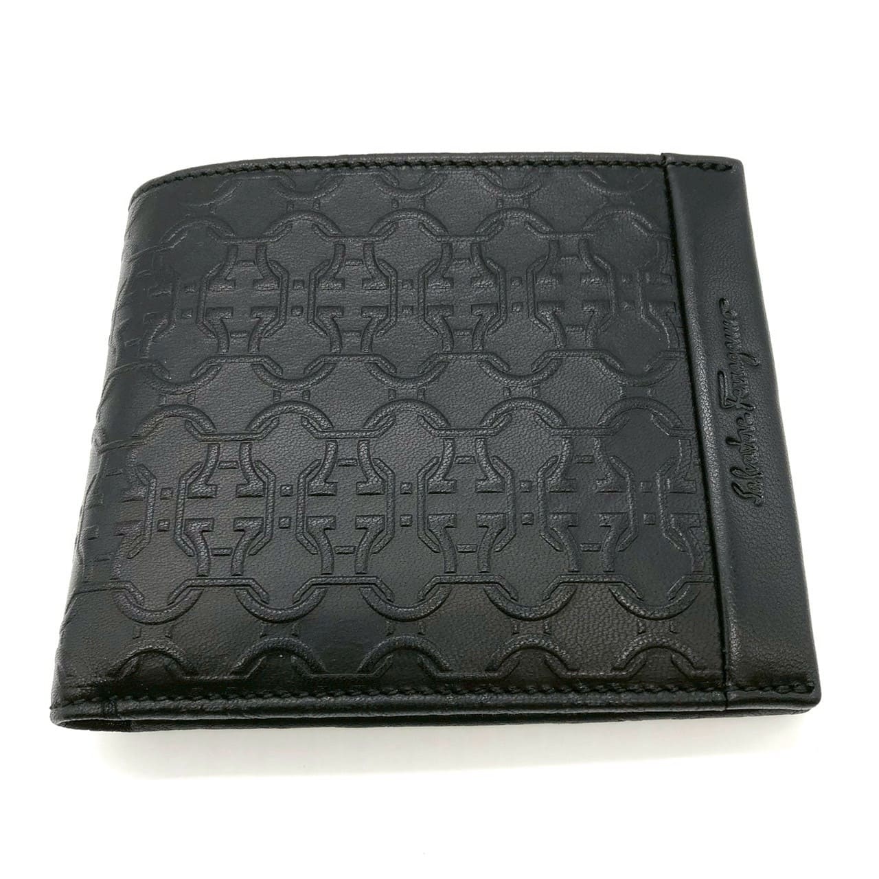 Salvatore Ferragamo Gancini Bi-fold Leather Wallet, Black, for Women and Men