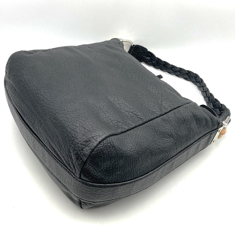 GUCCI 257090 Handbag Shoulder Bag with Bamboo Braided Handle and Leather in Black for Women