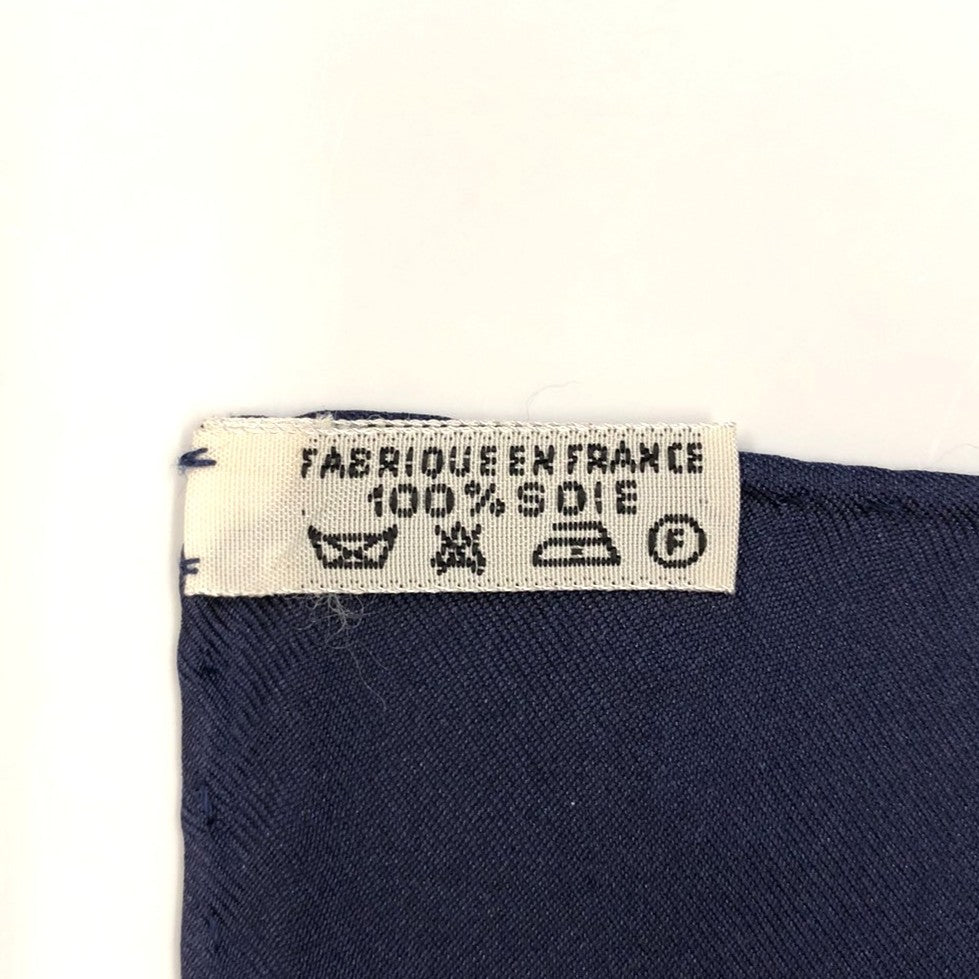 HERMES Carre 90 Eperon dor (Golden Spur) Silk Scarf, Navy, Women's PRE-OWNED