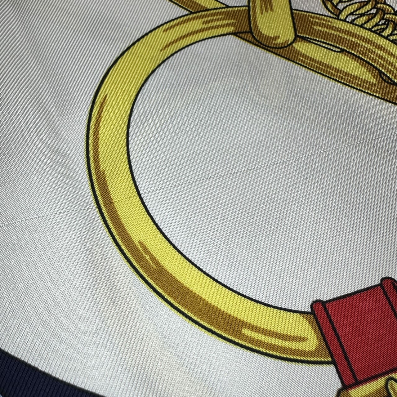 HERMES Carre 90 Eperon dor (Golden Spur) Silk Scarf, Navy, Women's PRE-OWNED