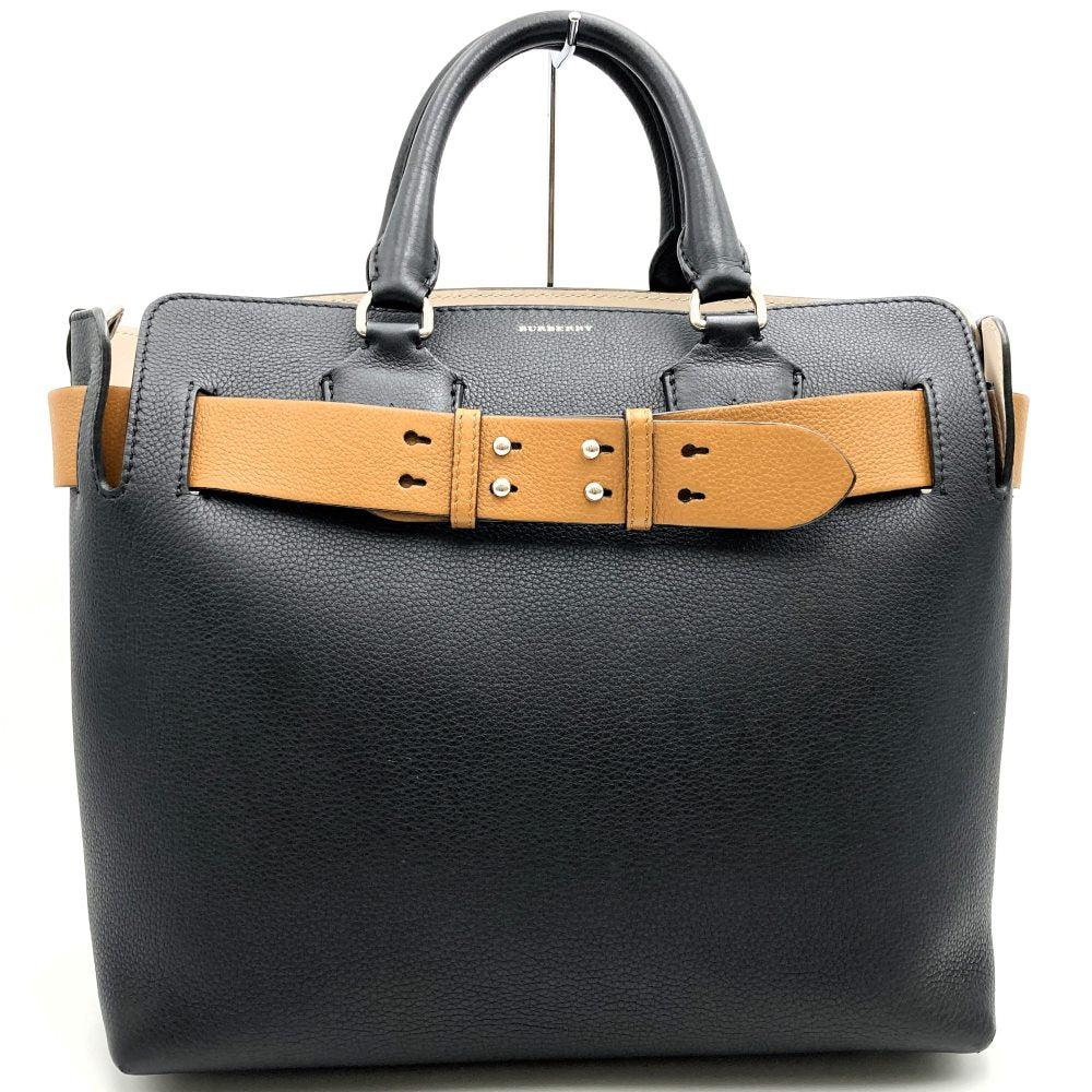 BURBERRY belt handbag, tote bag, shoulder bag, 2-way leather, black, beige PRE-OWNED
