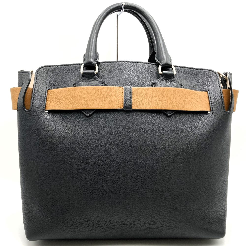 BURBERRY belt handbag, tote bag, shoulder bag, 2-way leather, black, beige PRE-OWNED