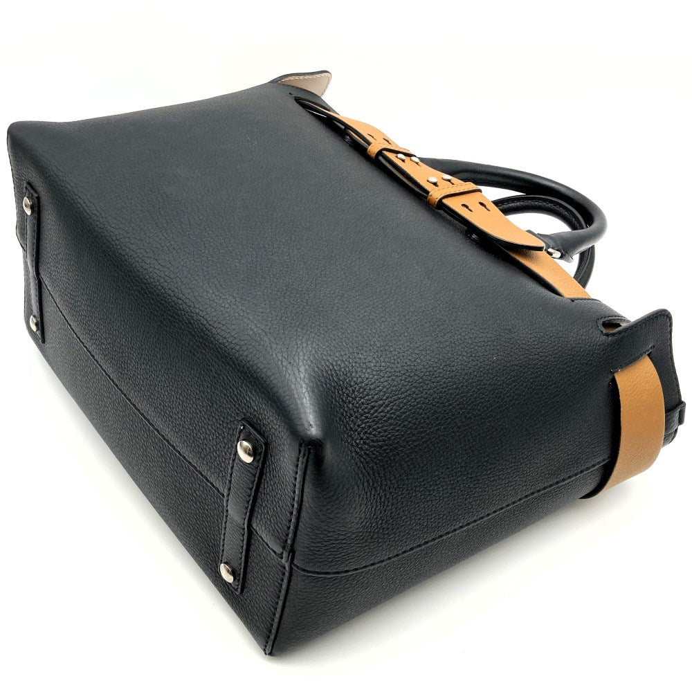 BURBERRY belt handbag, tote bag, shoulder bag, 2-way leather, black, beige PRE-OWNED