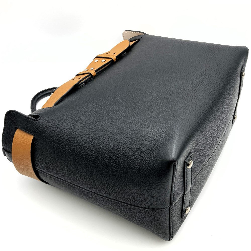 BURBERRY belt handbag, tote bag, shoulder bag, 2-way leather, black, beige PRE-OWNED