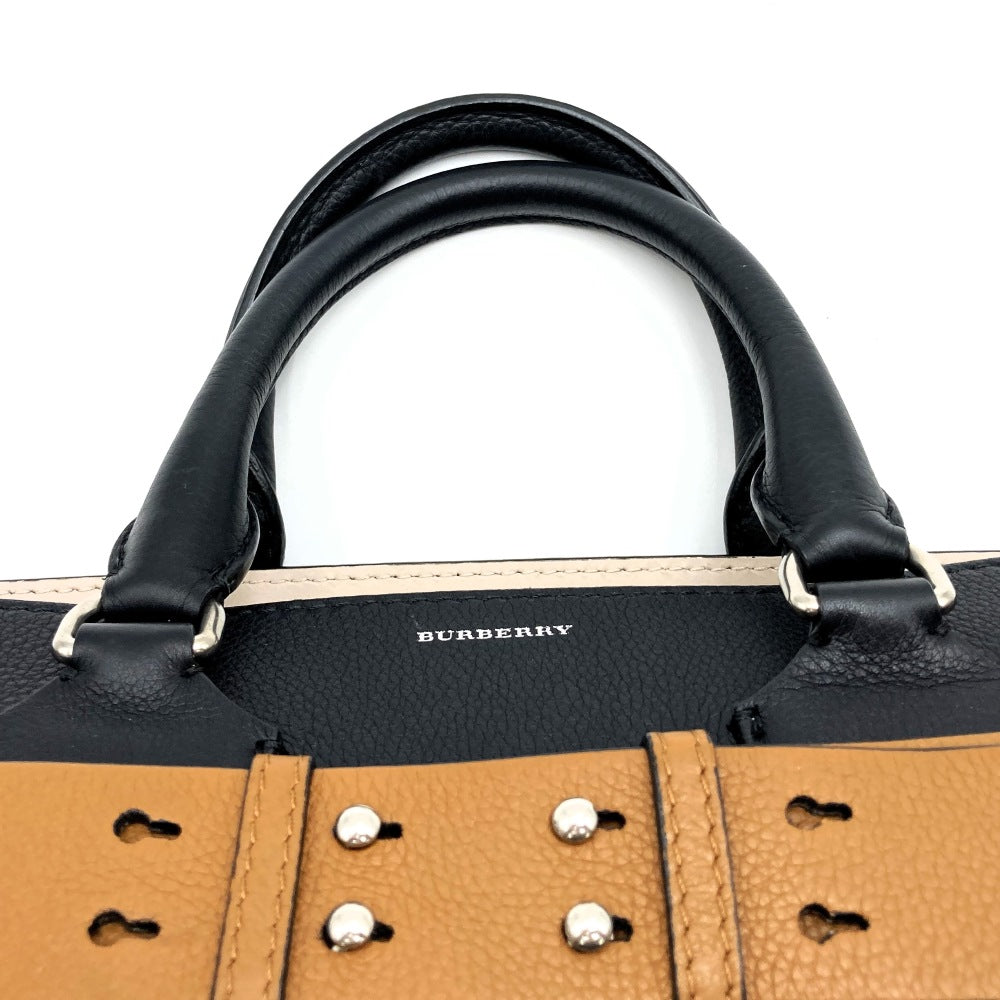 BURBERRY belt handbag, tote bag, shoulder bag, 2-way leather, black, beige PRE-OWNED
