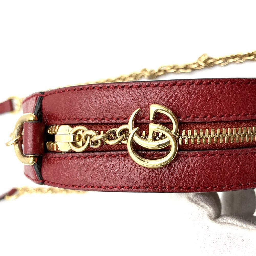 GUCCI GG Marmont Sherry Line Mini Round Ophidia Shoulder Bag 550618 Suede/Leather Red Navy Women's