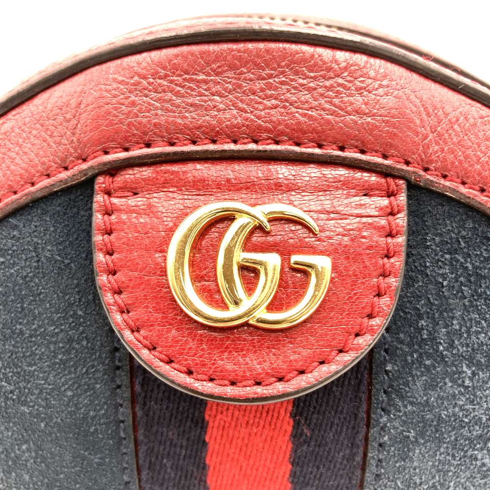 GUCCI GG Marmont Sherry Line Mini Round Ophidia Shoulder Bag 550618 Suede/Leather Red Navy Women's