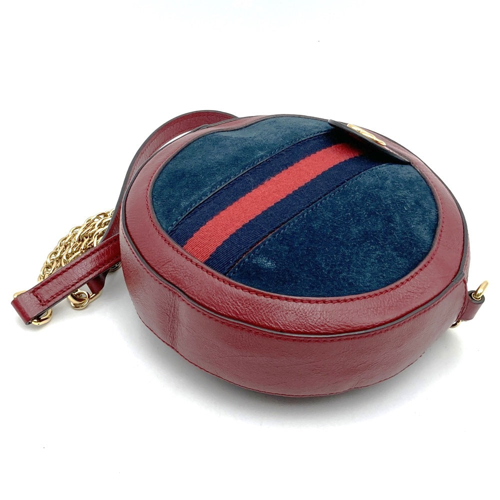GUCCI GG Marmont Sherry Line Mini Round Ophidia Shoulder Bag 550618 Suede/Leather Red Navy Women's