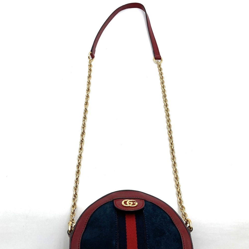 GUCCI GG Marmont Sherry Line Mini Round Ophidia Shoulder Bag 550618 Suede/Leather Red Navy Women's