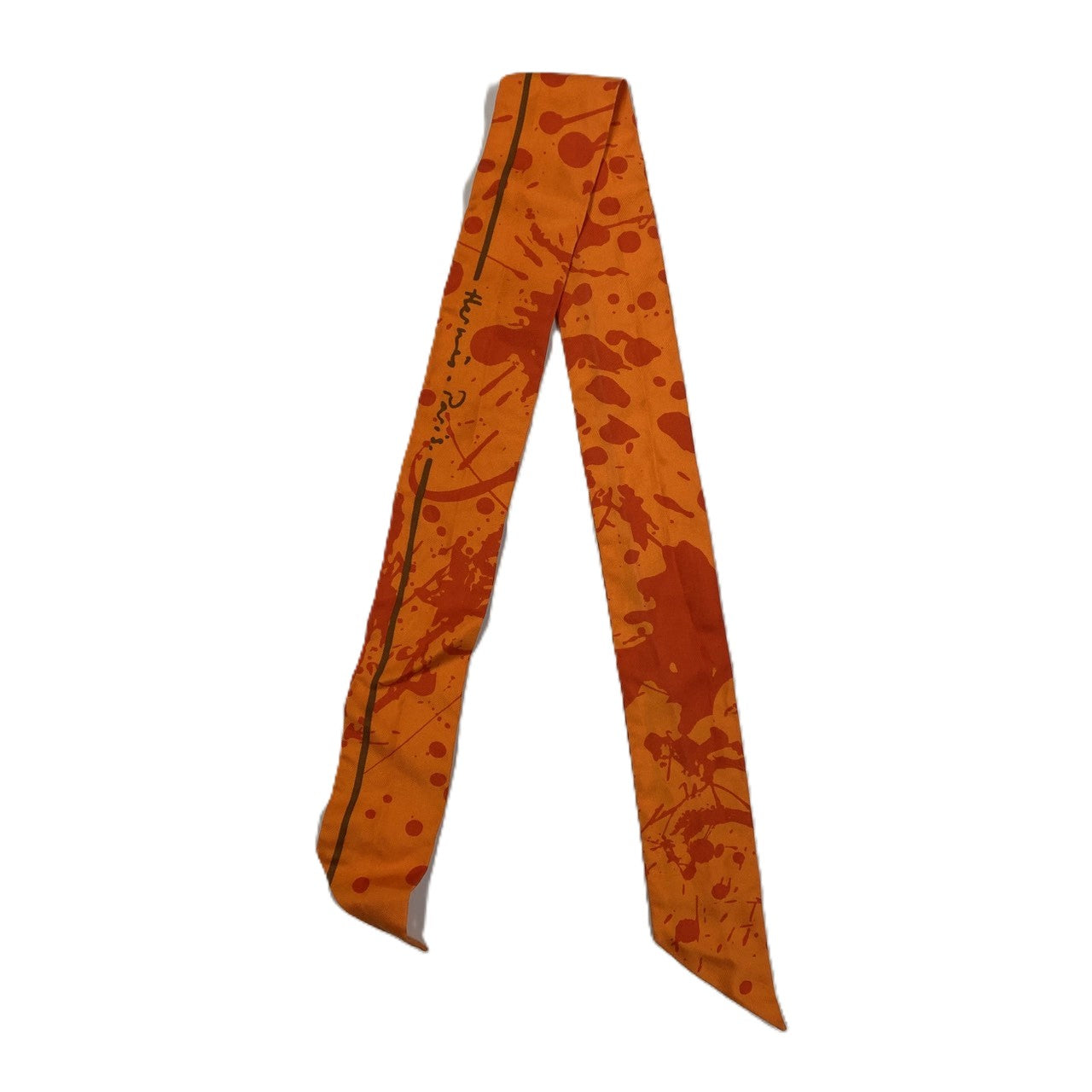 HERMES Twilly Bolduc Ribbon Paint Silk Scarf, Orange, Women's Fashion Brand, PRE-OWNED