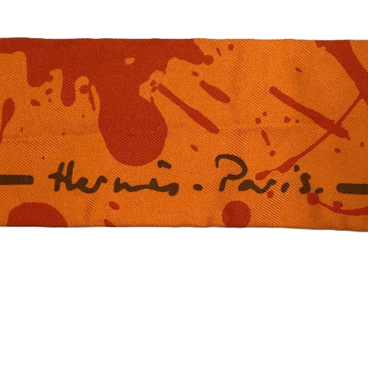 HERMES Twilly Bolduc Ribbon Paint Silk Scarf, Orange, Women's Fashion Brand, PRE-OWNED