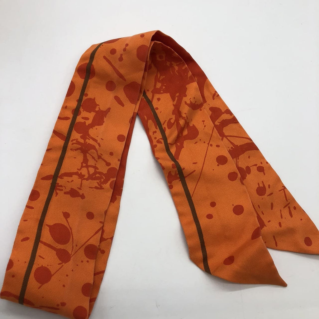 HERMES Twilly Bolduc Ribbon Paint Silk Scarf, Orange, Women's Fashion Brand, PRE-OWNED