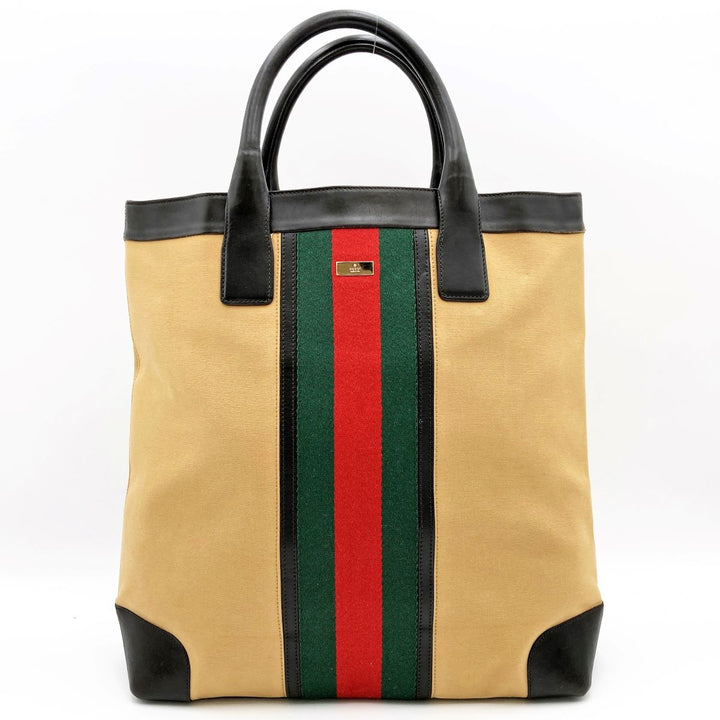 Gucci 002-1121 Tote Bag Canvas Leather Sherry Yellow Beige