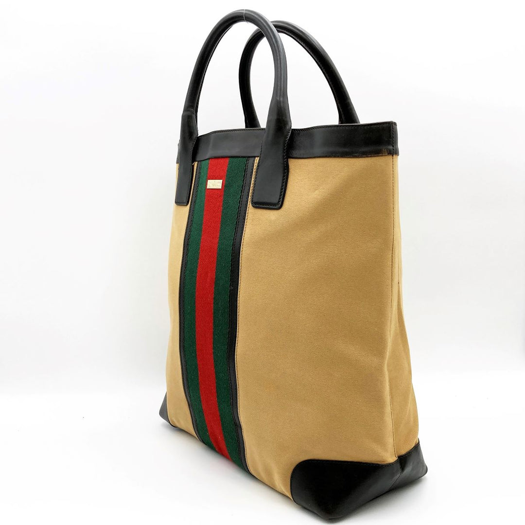 Gucci 002-1121 Tote Bag Canvas Leather Sherry Yellow Beige