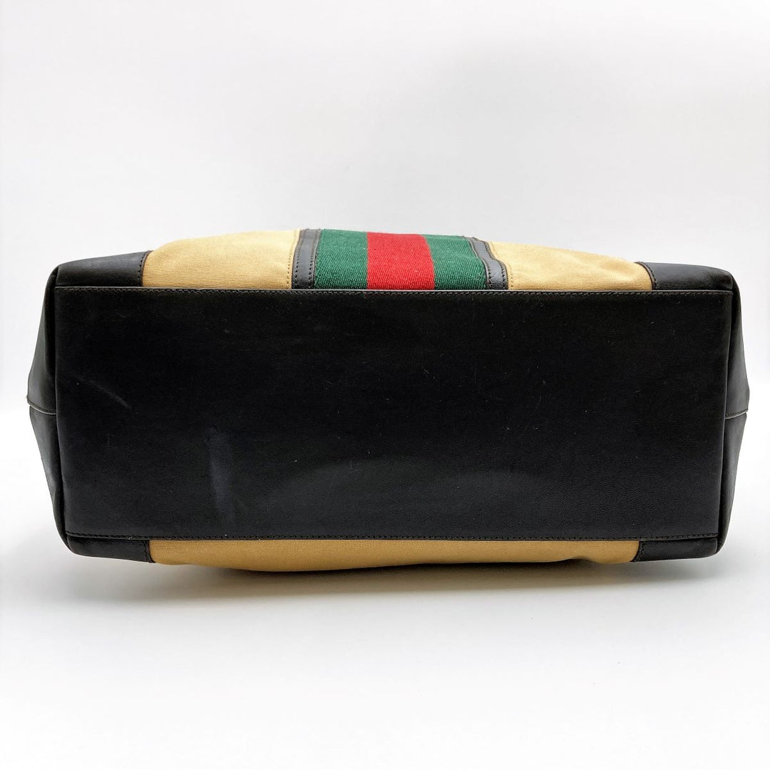 Gucci 002-1121 Tote Bag Canvas Leather Sherry Yellow Beige