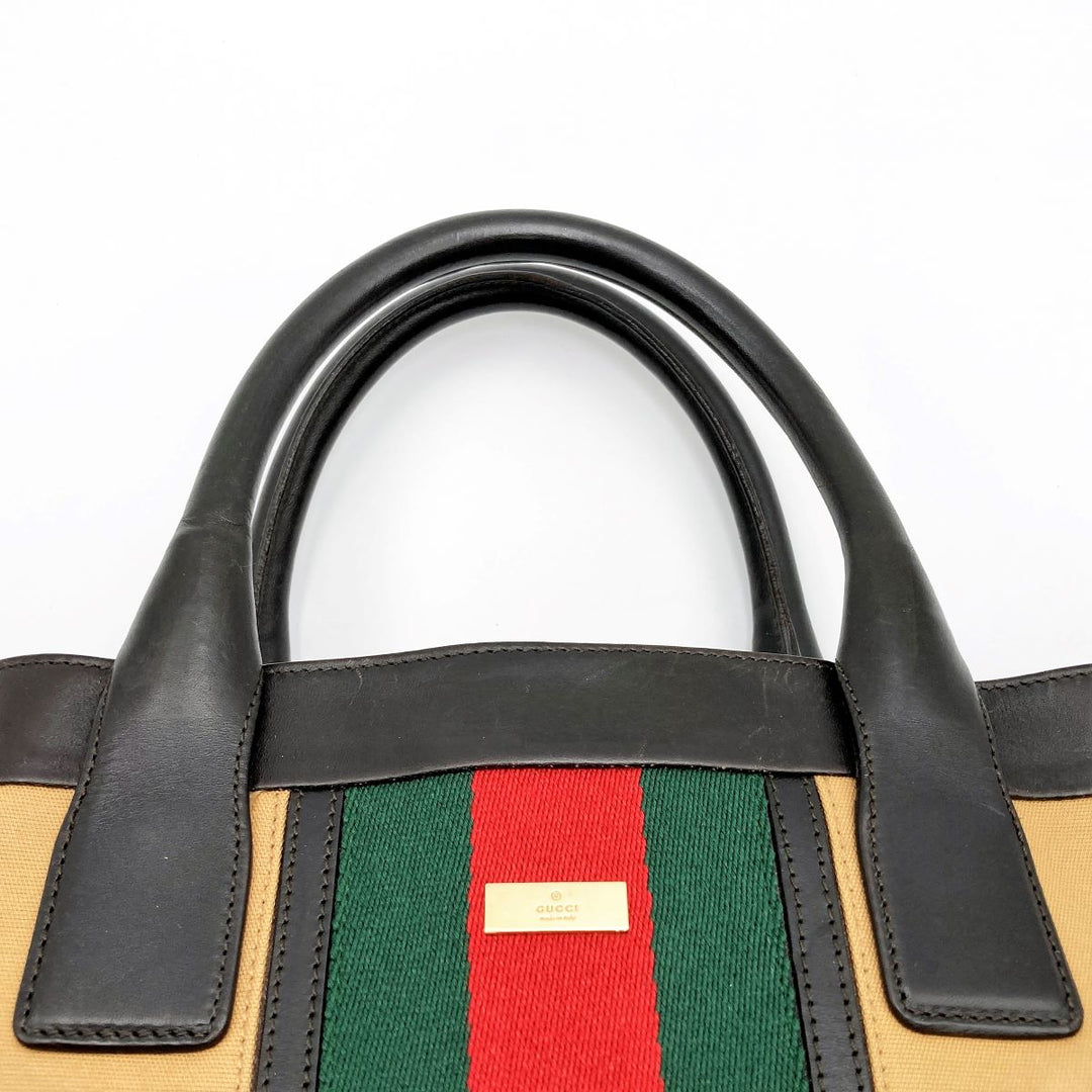 Gucci 002-1121 Tote Bag Canvas Leather Sherry Yellow Beige