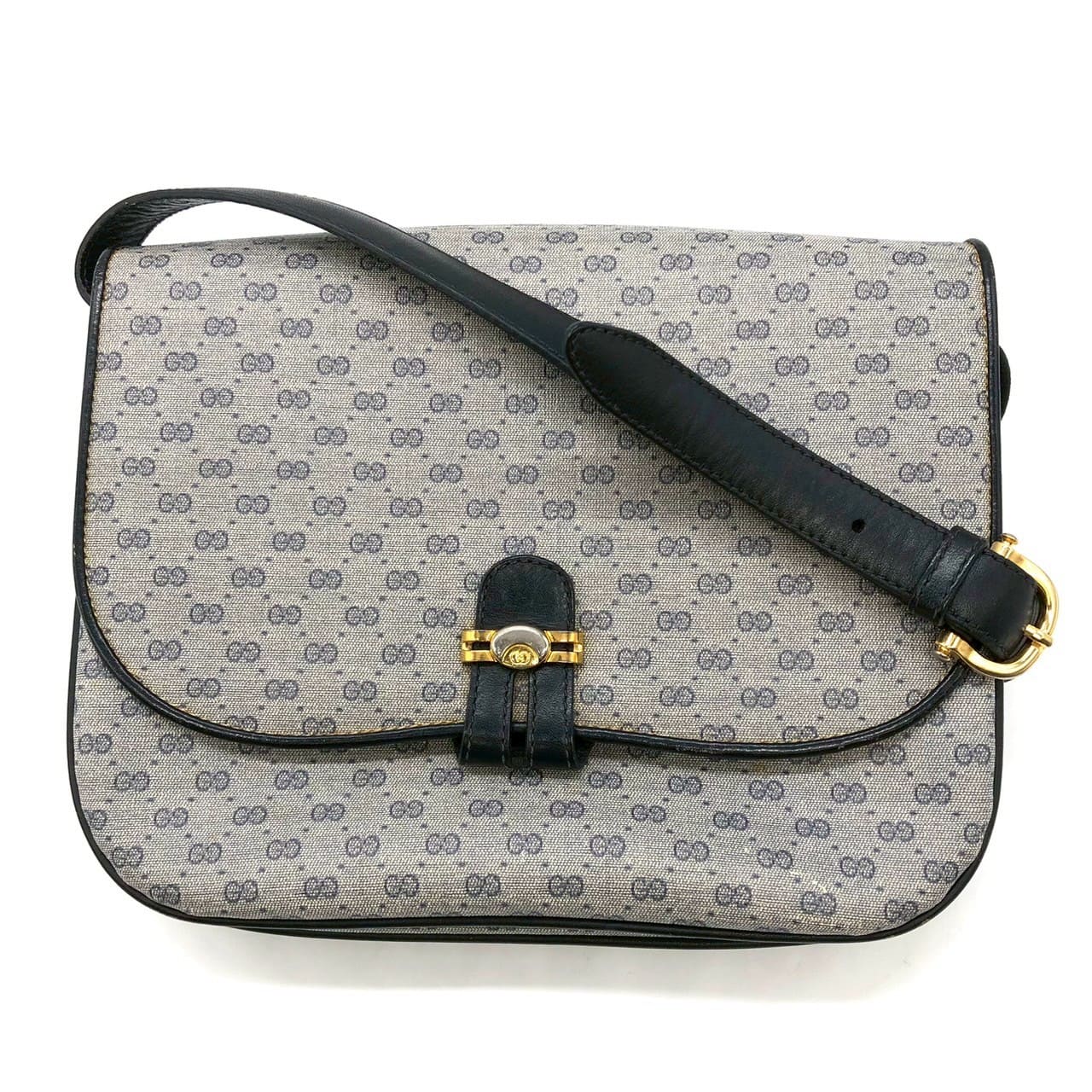 GUCCI 001 406 Micro GG Shoulder Bag, PVC Leather, Navy, Old Gucci, Women's Vintage