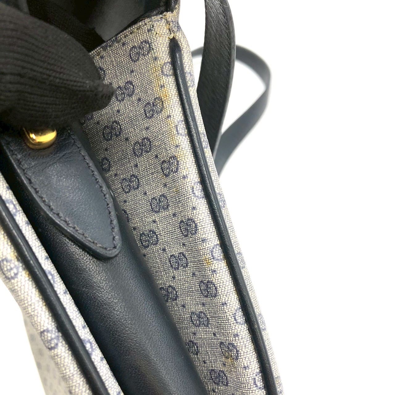 GUCCI 001 406 Micro GG Shoulder Bag, PVC Leather, Navy, Old Gucci, Women's Vintage