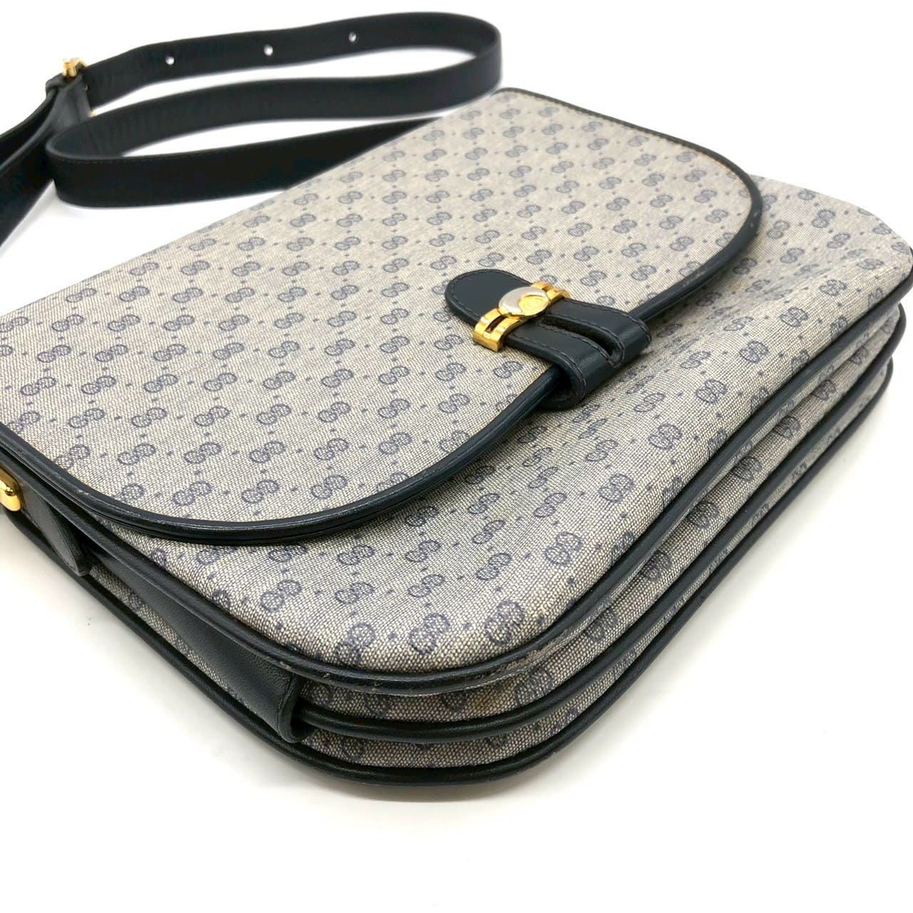 GUCCI 001 406 Micro GG Shoulder Bag, PVC Leather, Navy, Old Gucci, Women's Vintage