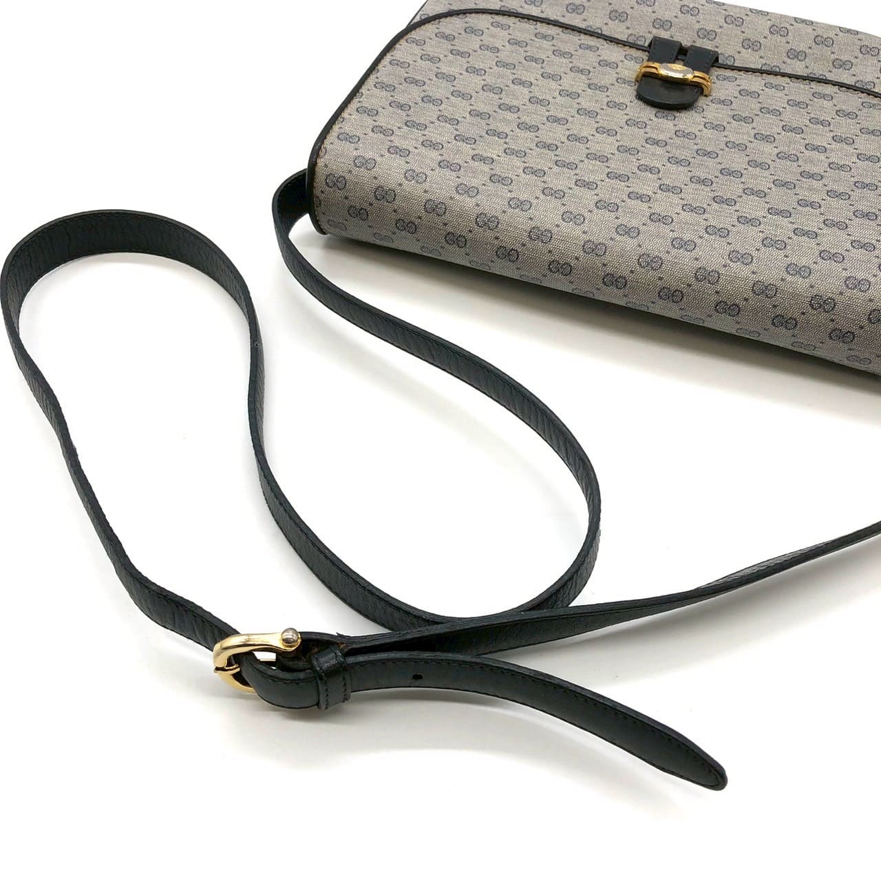 GUCCI 001 406 Micro GG Shoulder Bag, PVC Leather, Navy, Old Gucci, Women's Vintage