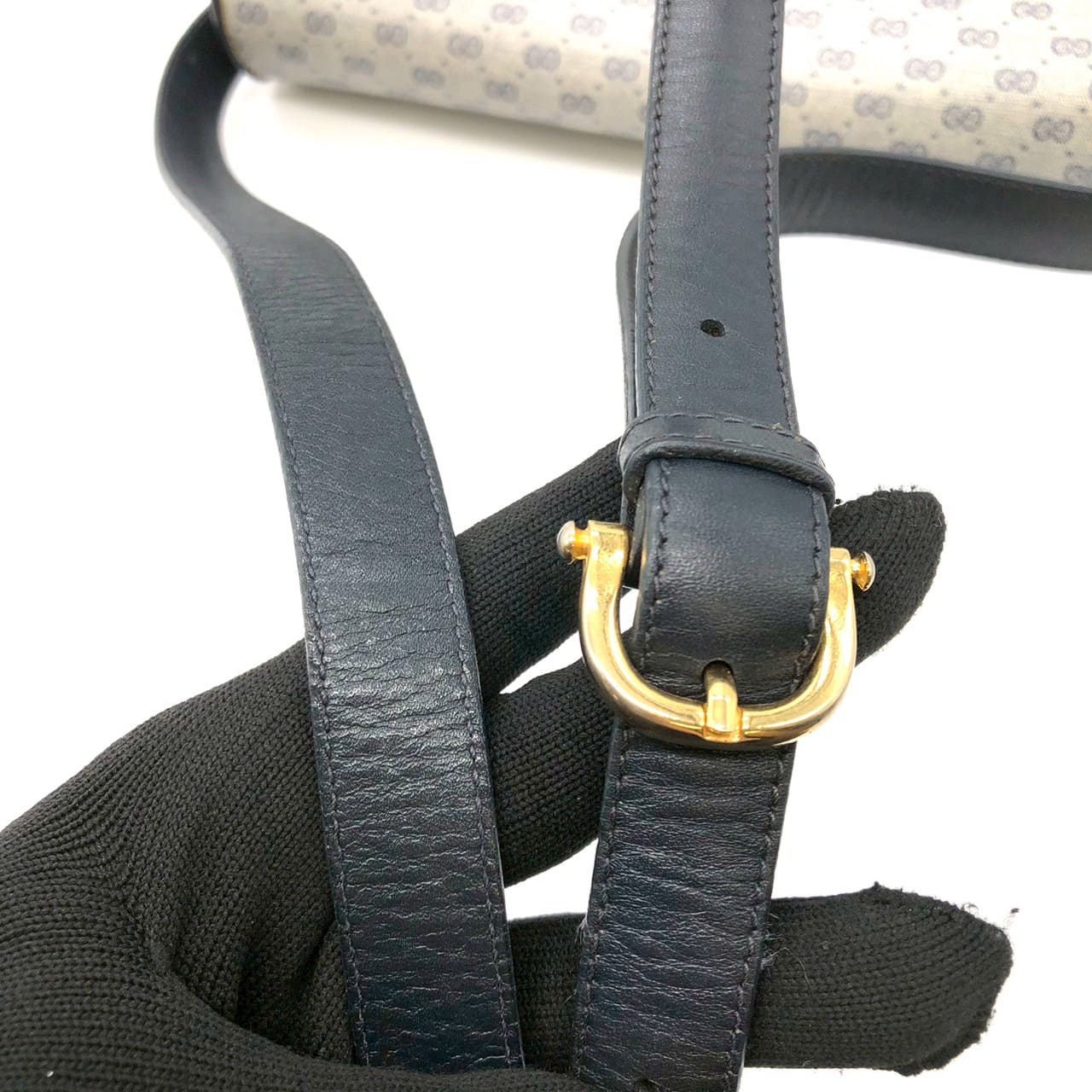 GUCCI 001 406 Micro GG Shoulder Bag, PVC Leather, Navy, Old Gucci, Women's Vintage