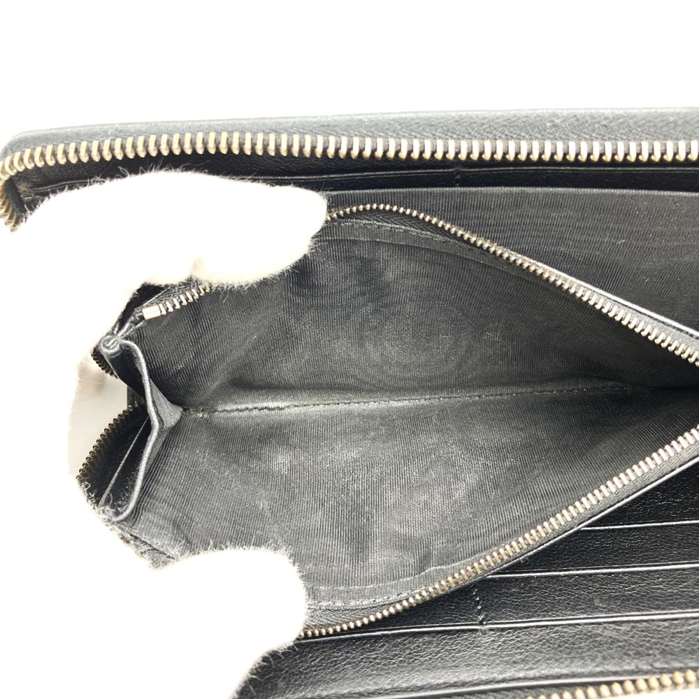 GUCCI 658634 Bamboo Double G Round Zip Leather Long Wallet, Black PRE-OWNED