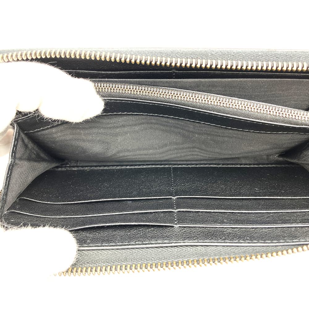 GUCCI 658634 Bamboo Double G Round Zip Leather Long Wallet, Black PRE-OWNED