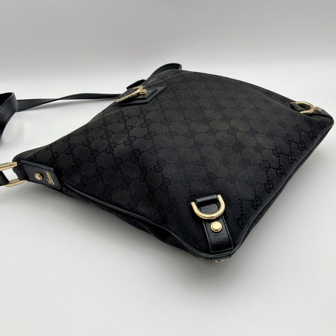 Gucci 131326 GG Line Shoulder bags Canvas×Leather abbey Black