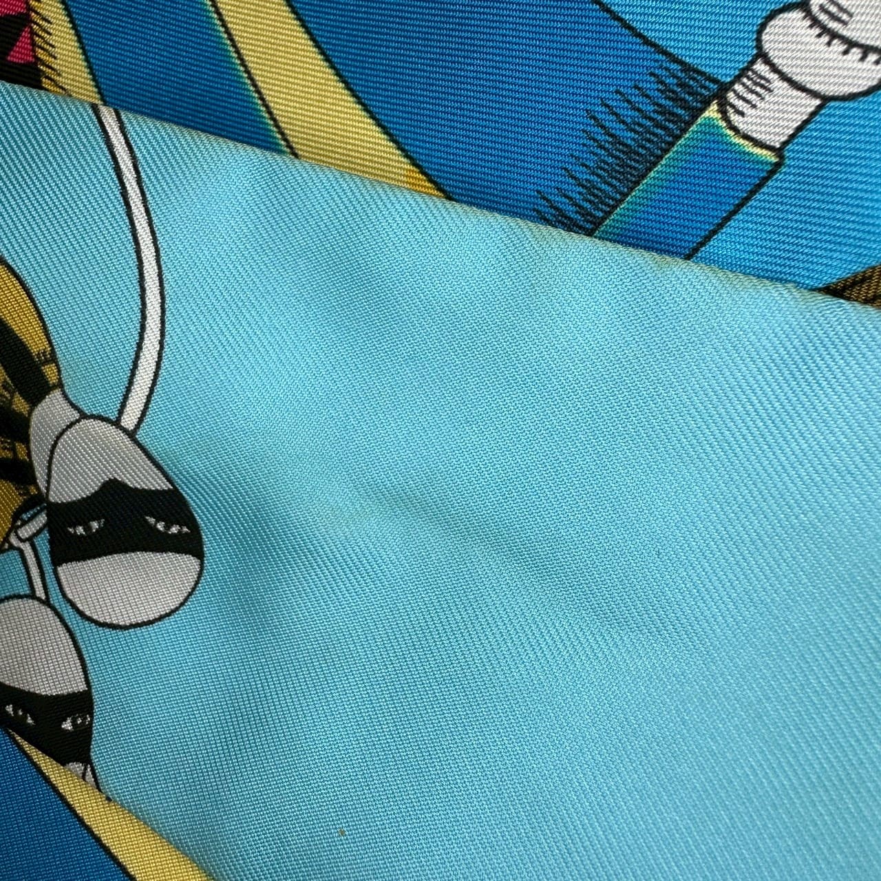 HERMES Twilly Scarf, Circus Design, Silk, Blue, Women's Fashion Brand, PRE-OWNED