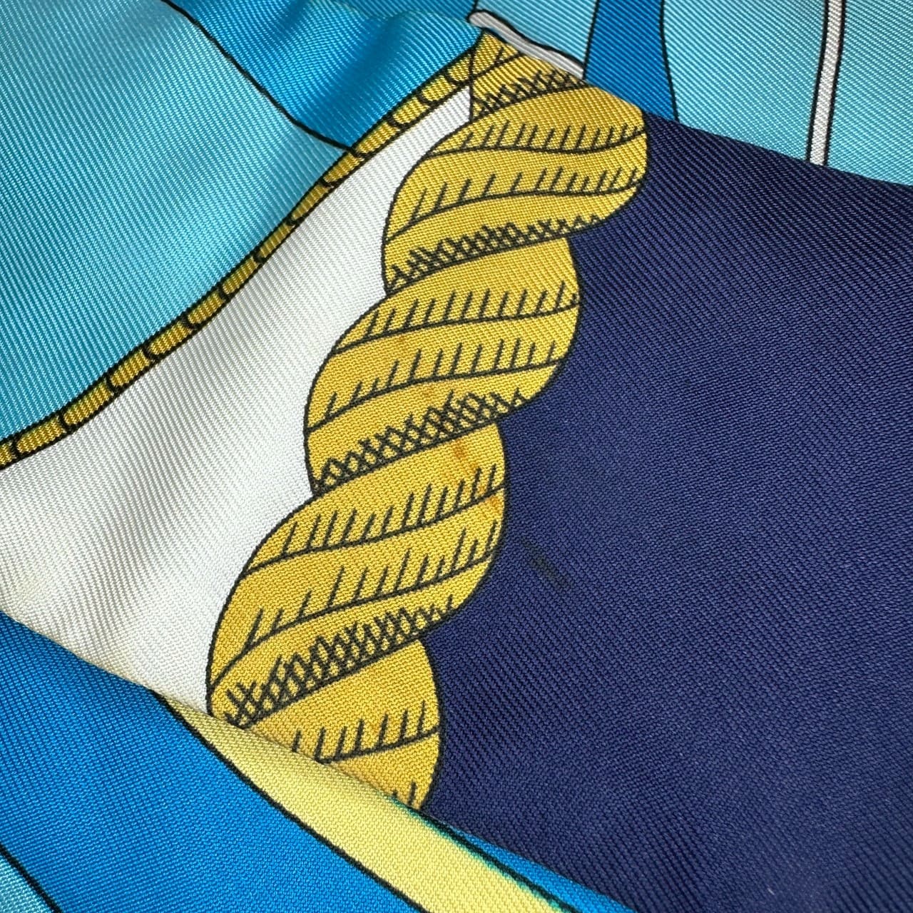 HERMES Twilly Scarf, Circus Design, Silk, Blue, Women's Fashion Brand, PRE-OWNED