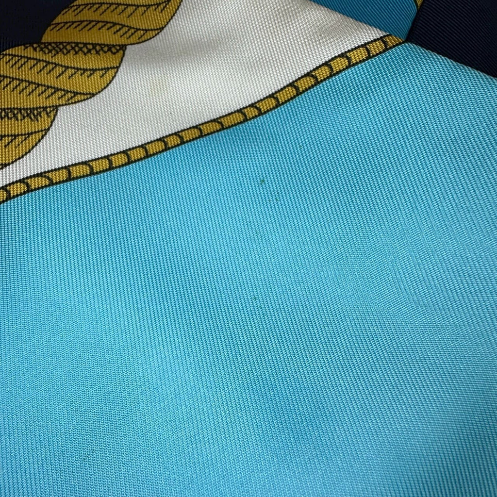 HERMES Twilly Scarf, Circus Design, Silk, Blue, Women's Fashion Brand, PRE-OWNED