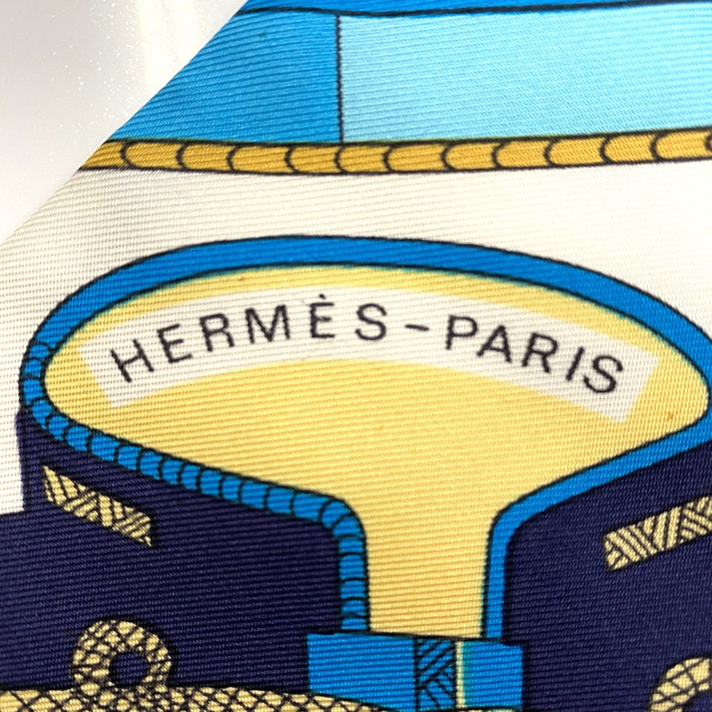 HERMES Twilly Scarf, Circus Design, Silk, Blue, Women's Fashion Brand, PRE-OWNED