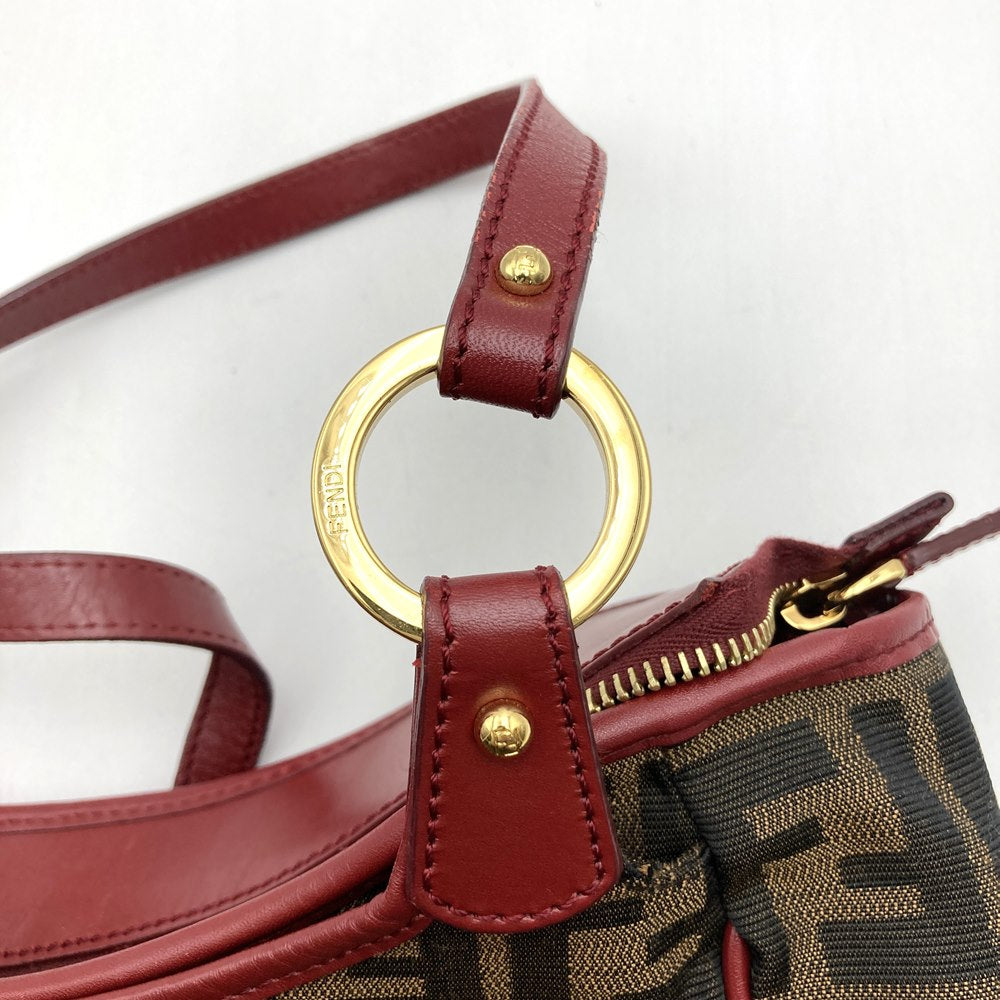 FENDI 8BH156 Zucca Handbag Tote Bag Canvas Brown Red Women's