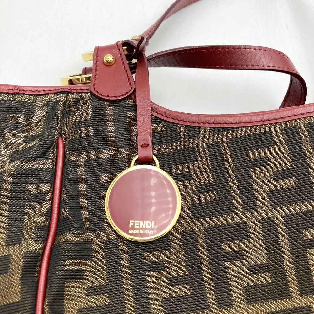 FENDI 8BH156 Zucca Handbag Tote Bag Canvas Brown Red Women's