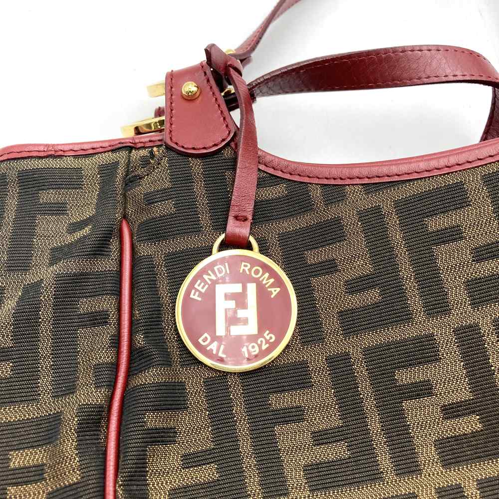 FENDI 8BH156 Zucca Handbag Tote Bag Canvas Brown Red Women's