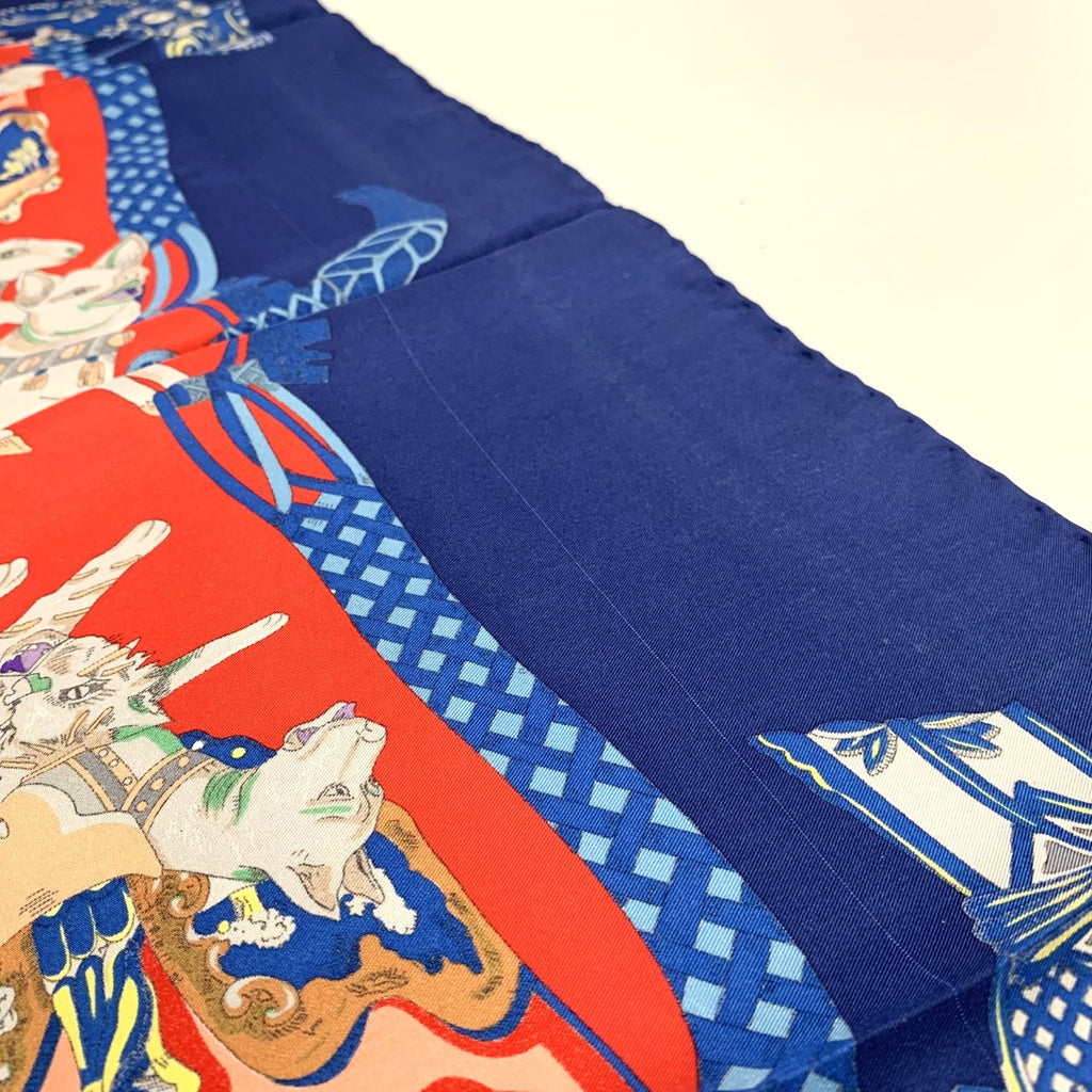 HERMES Carre TOURNEZ MANEGE Scarf, Silk, Blue, Women's Fashion Accessory, Merry-go-round Animal Design PRE-OWNED