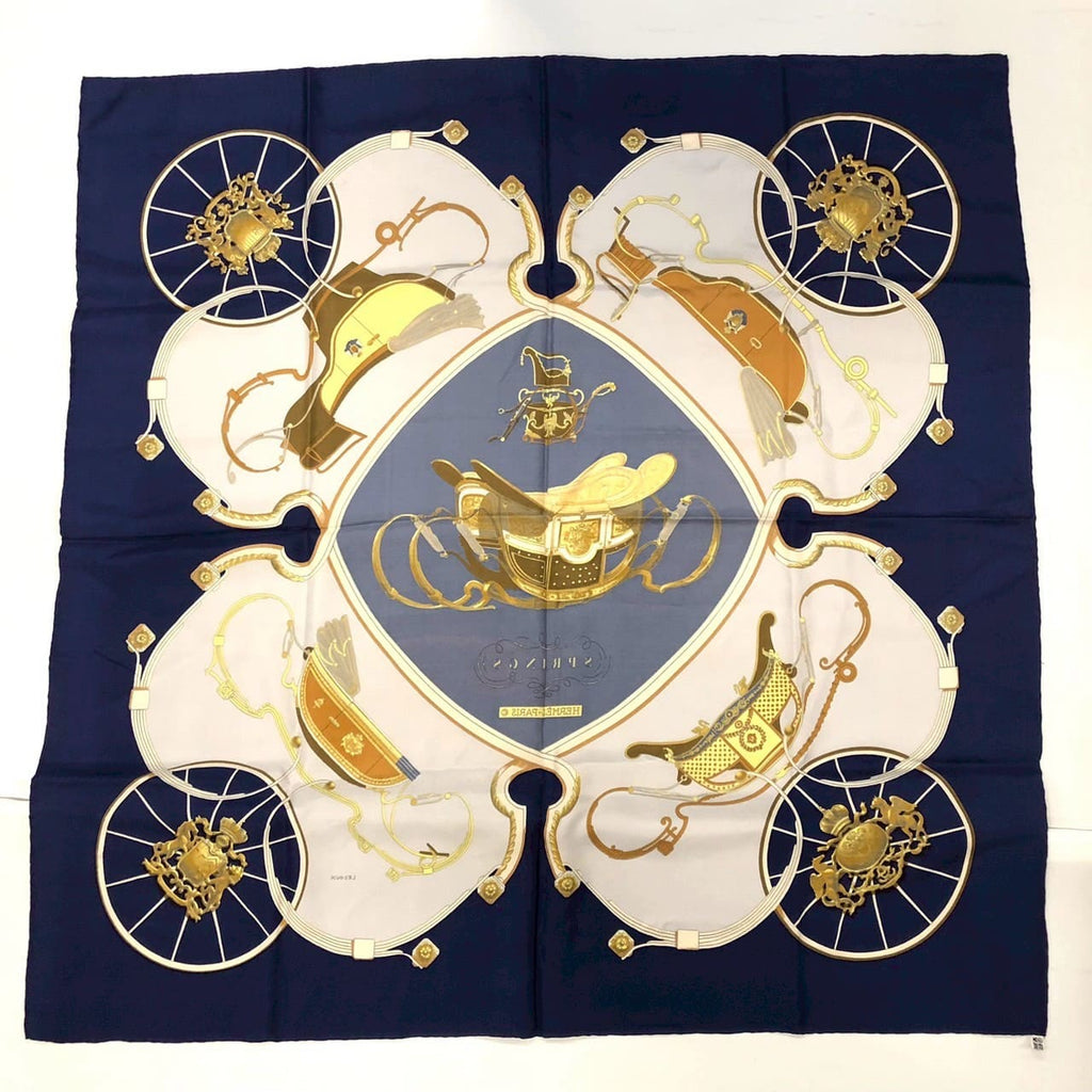 HERMES Carre 90 SPRINGS Scarf, Silk, Navy, Women's, Vintage