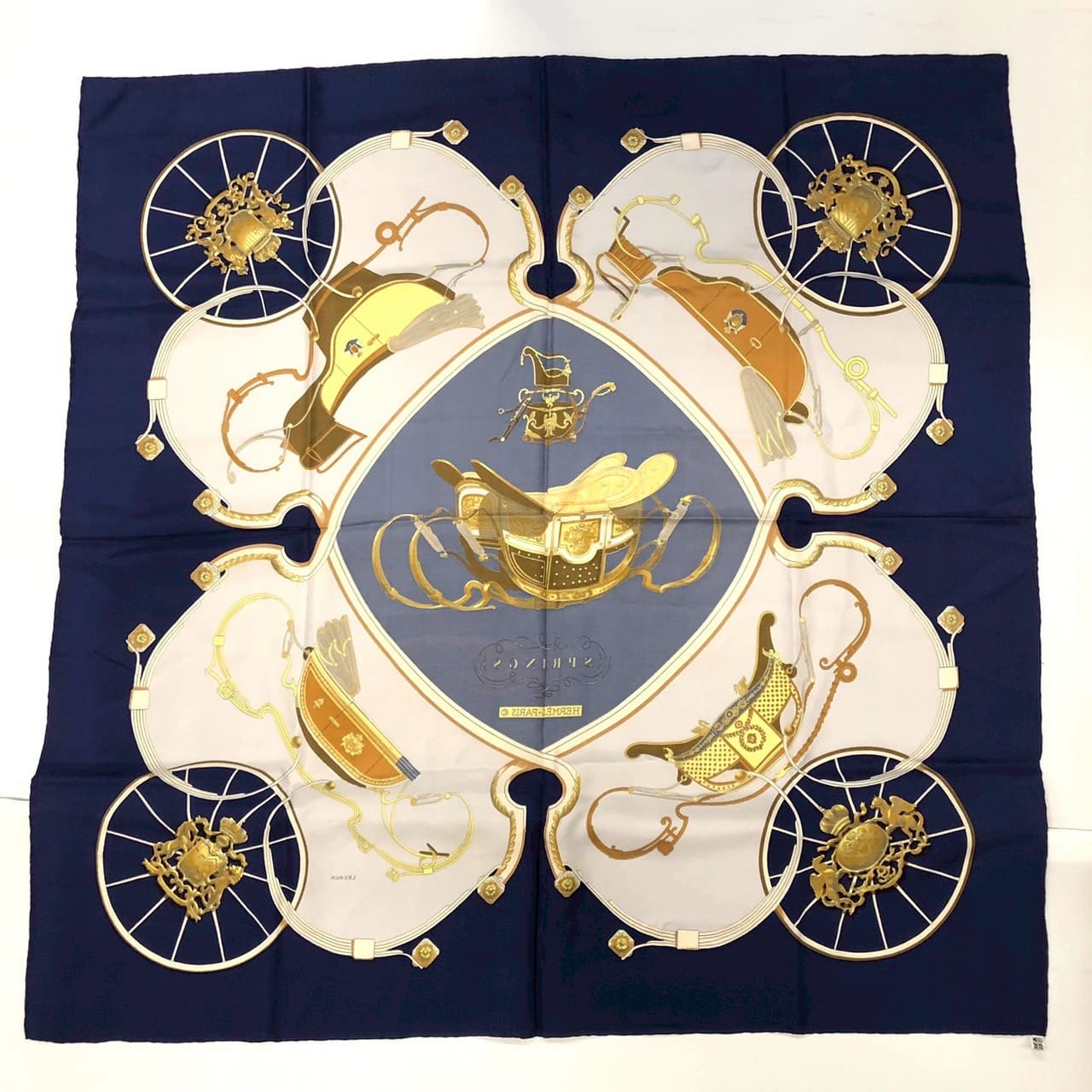 HERMES Carre 90 SPRINGS Scarf, Silk, Navy, Women's, Vintage