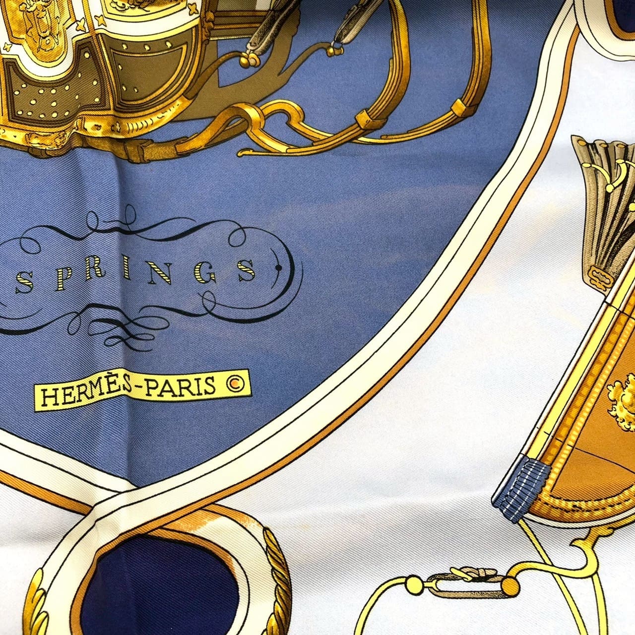 HERMES Carre 90 SPRINGS Scarf, Silk, Navy, Women's, Vintage