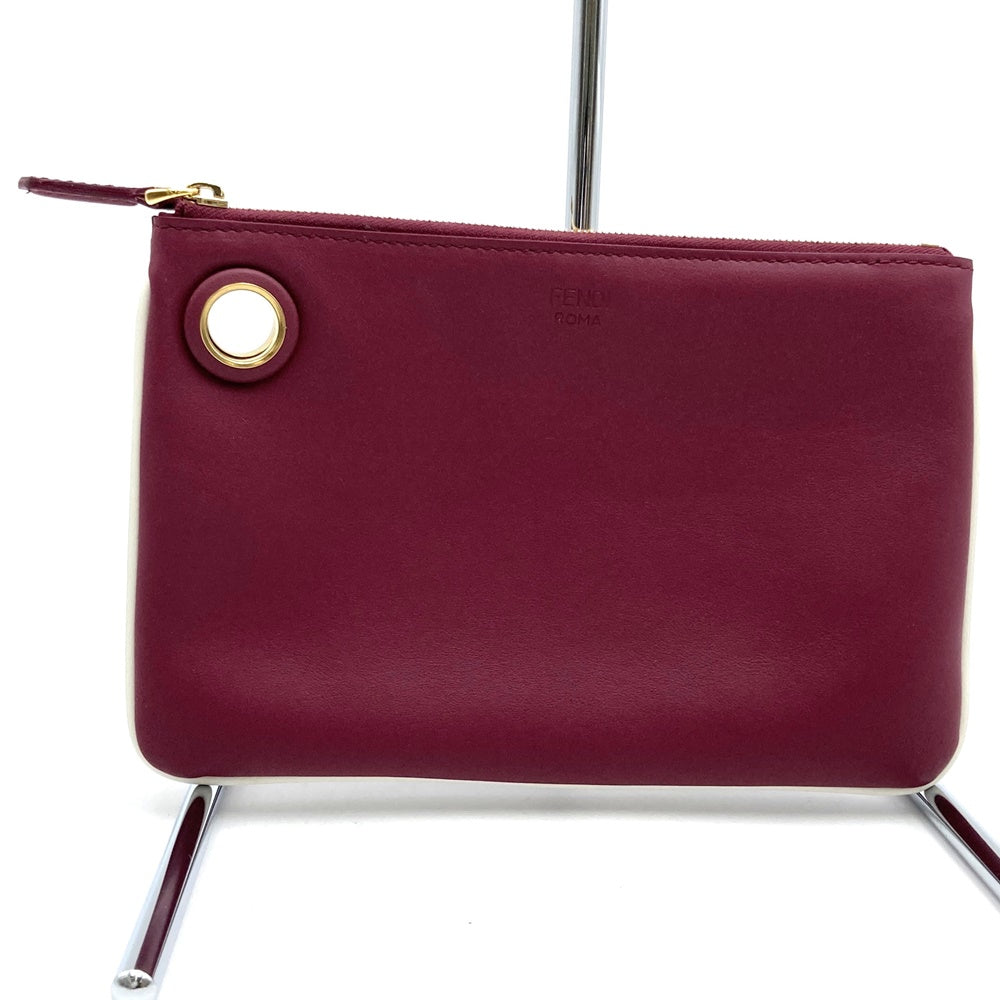 FENDI Triplet 8BS001A1FS 3-Pouch Leather Clutch Bag with Flowers in White/Red/Brown, Women's