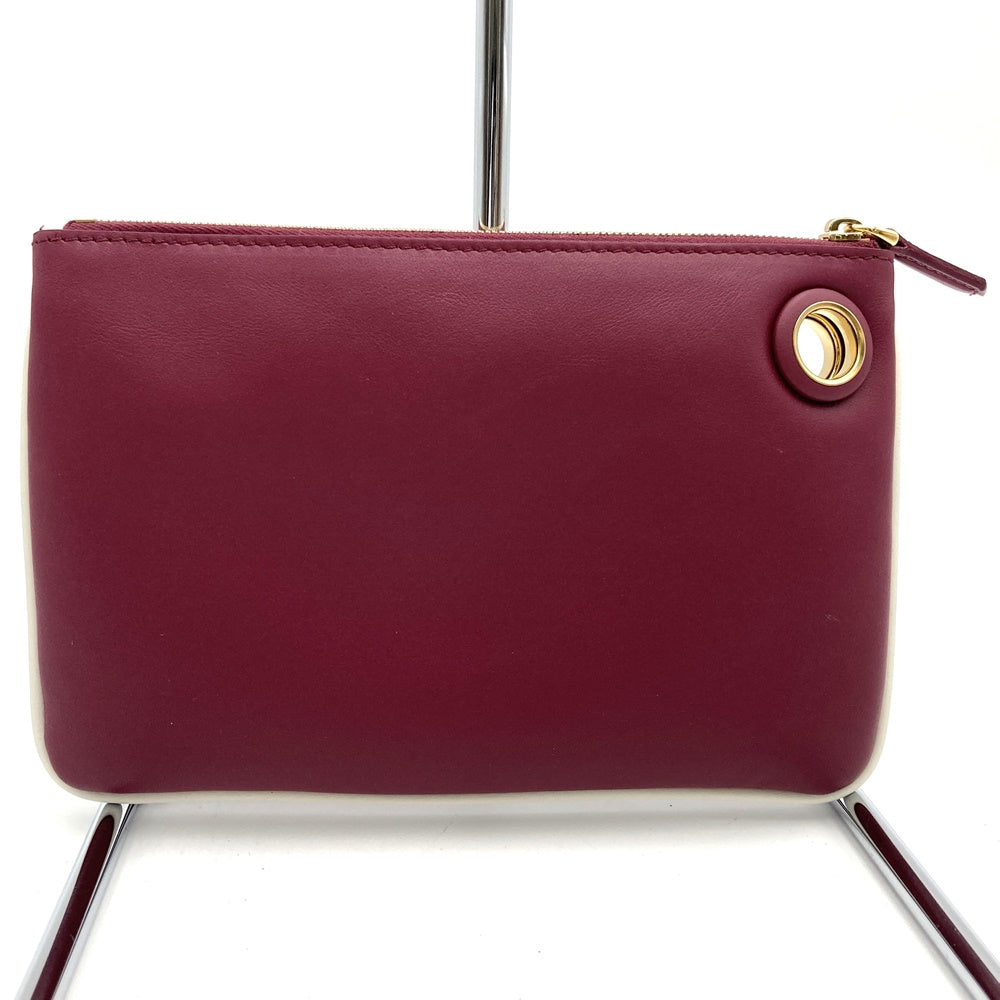 FENDI Triplet 8BS001A1FS 3-Pouch Leather Clutch Bag with Flowers in White/Red/Brown, Women's