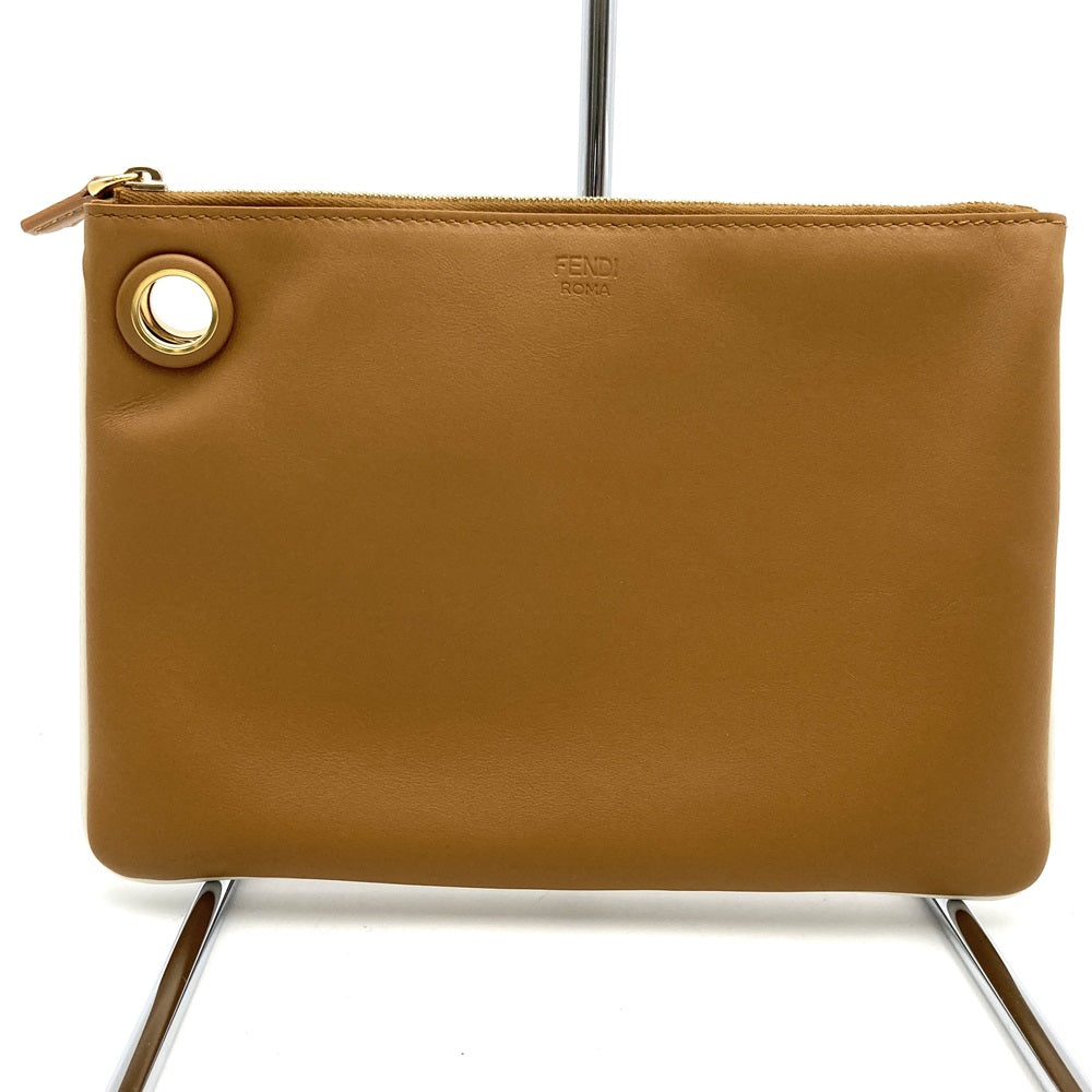 FENDI Triplet 8BS001A1FS 3-Pouch Leather Clutch Bag with Flowers in White/Red/Brown, Women's