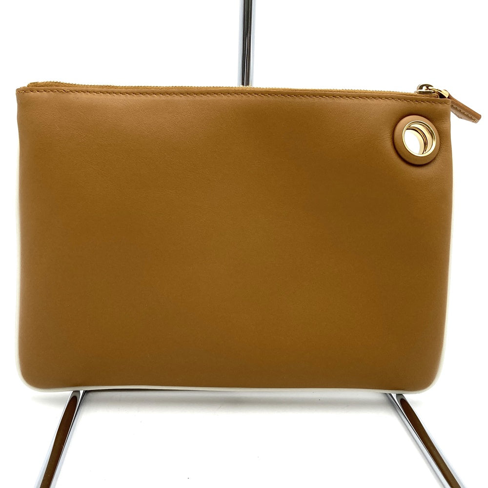 FENDI Triplet 8BS001A1FS 3-Pouch Leather Clutch Bag with Flowers in White/Red/Brown, Women's