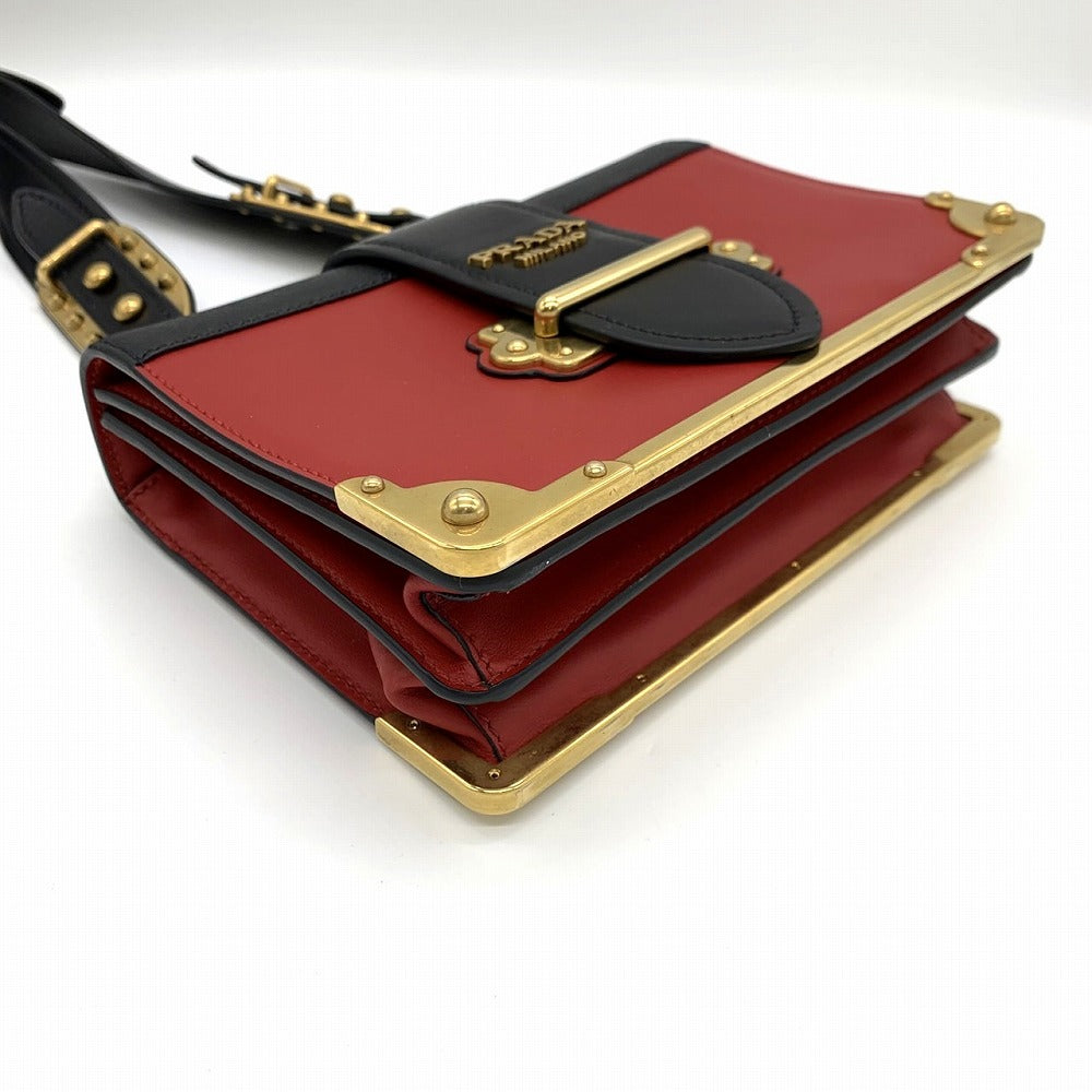 PRADA Cahier Mini Shoulder Bag in Saffiano Leather, Red/Black/Gold, Women's Fashion