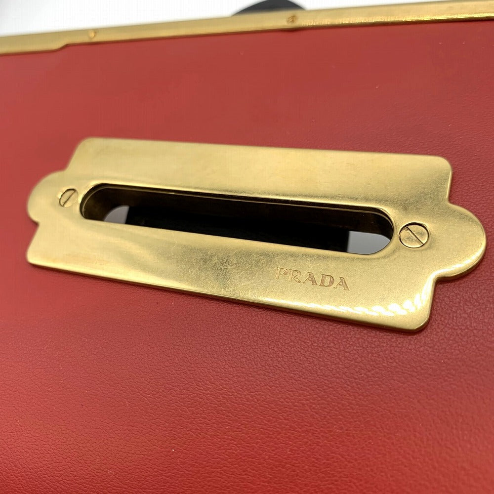 PRADA Cahier Mini Shoulder Bag in Saffiano Leather, Red/Black/Gold, Women's Fashion