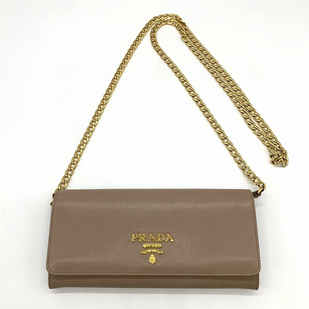 PRADA Chain Wallet Chain Shoulder Bag Long Wallet Wallet Logo Pink Beige Prada
