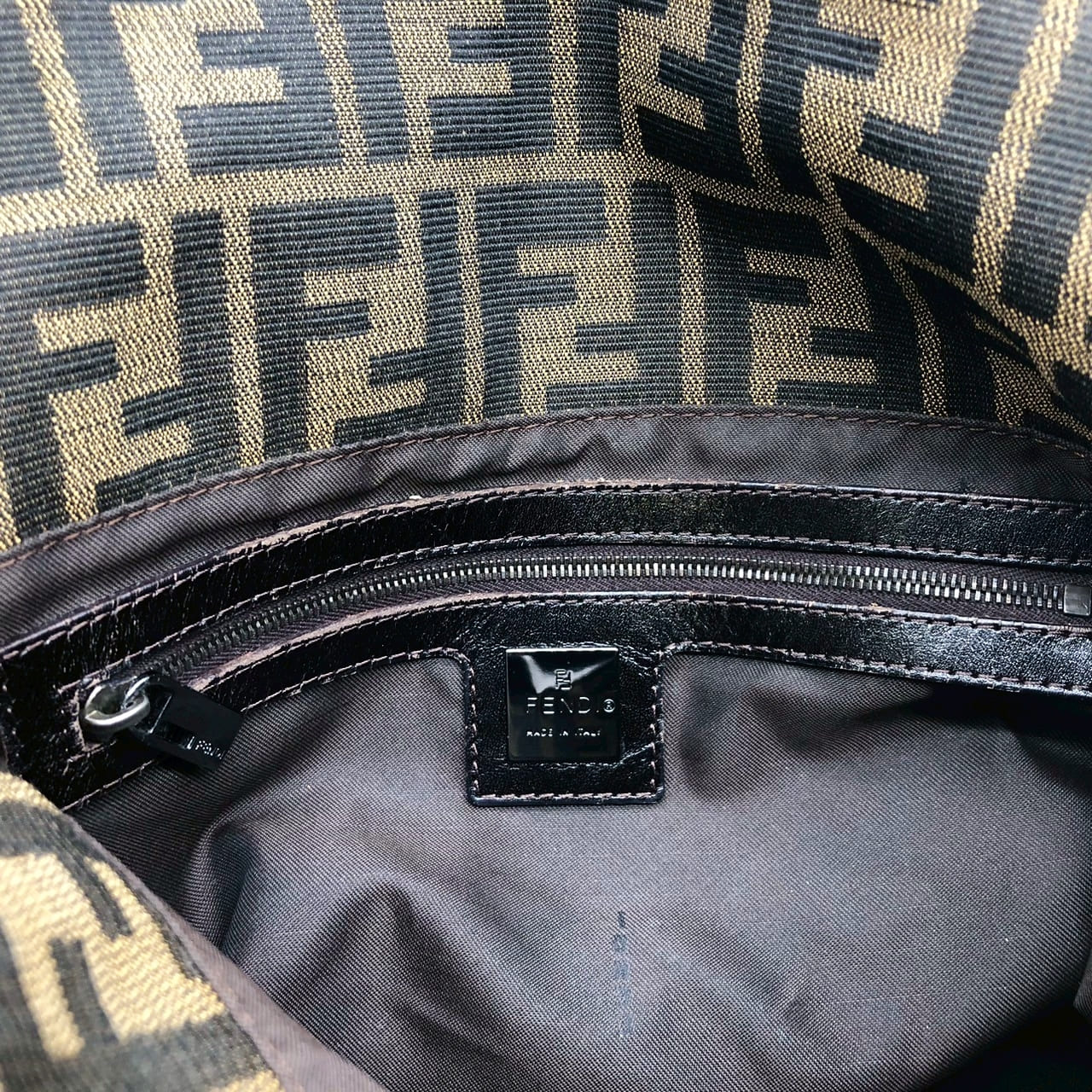 FENDI Mamma Bucket Handbag Shoulder Bag Zucca Nylon Canvas Leather Brown Women's Vintage Men's Brand USED