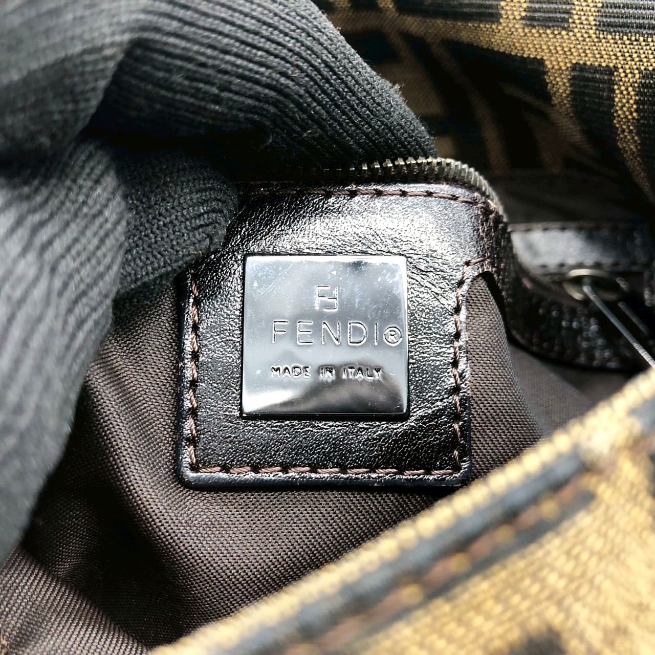 FENDI Mamma Bucket Handbag Shoulder Bag Zucca Nylon Canvas Leather Brown Women's Vintage Men's Brand USED